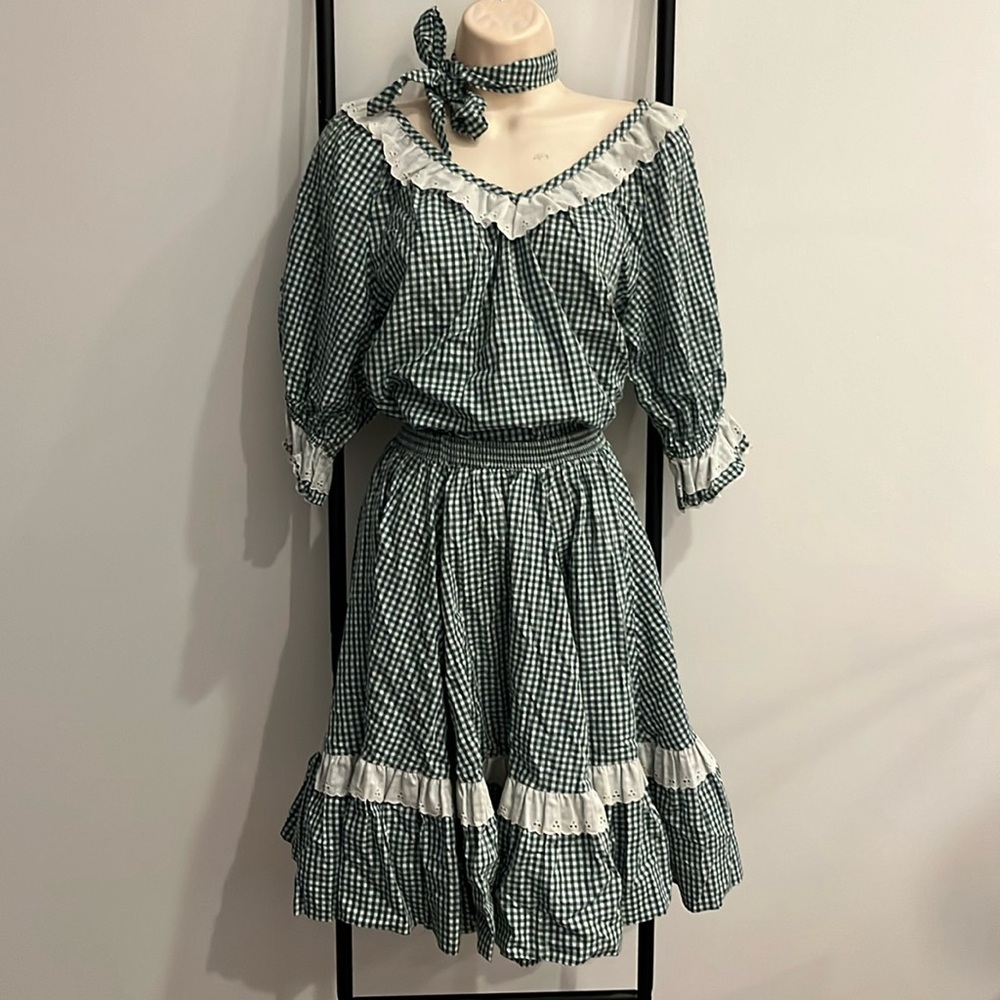 VINTAGE ROCKMOUNT RANCH WEAR TRU WEST GREEN/WHITE CHECKED SKIRT COTTAGECORE Y2K